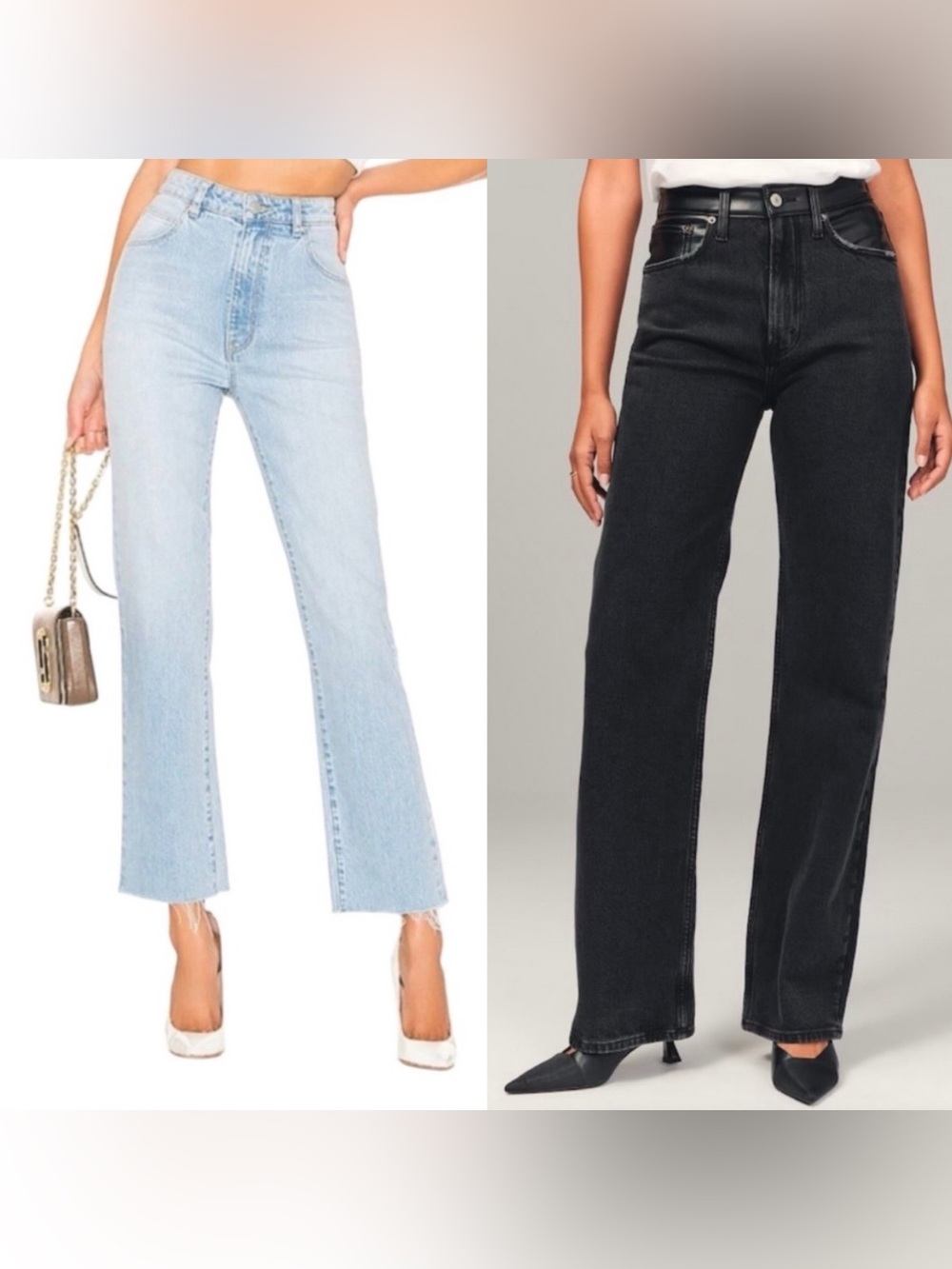 Bundle of 2 Pairs High-Rise Straight Leg Jeans in Light Wash and Black Mixed 30